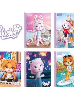 Cuaderno Cosido Peluches 100Hojas Cuadros-Linea Corriente-Doble Linea